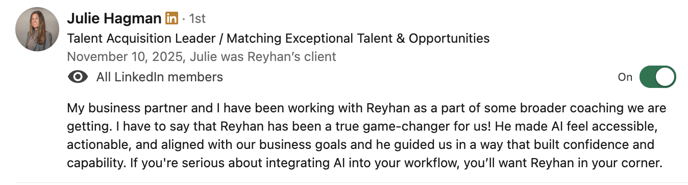 LinkedIn testimonial 1