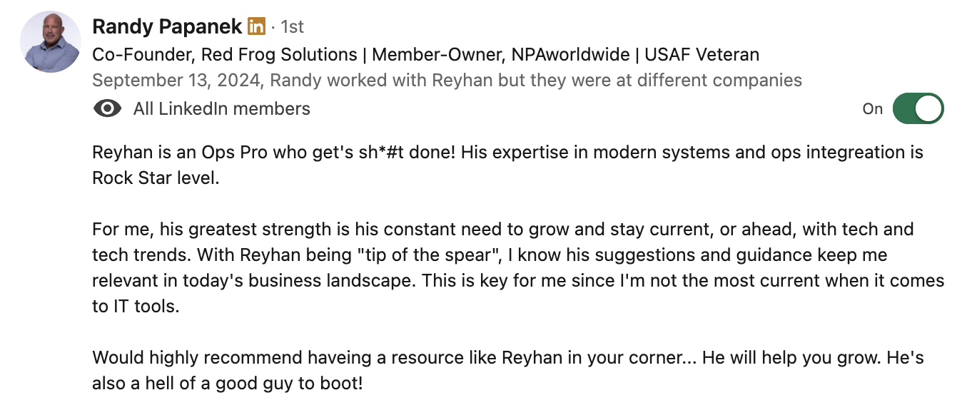 LinkedIn testimonial 8