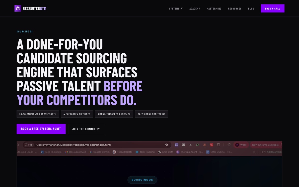 New SourcingOS page: left-aligned, squared, flat.