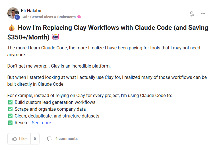 Eli Halabu: replacing Clay workflows with Claude Code and saving $350+ per month